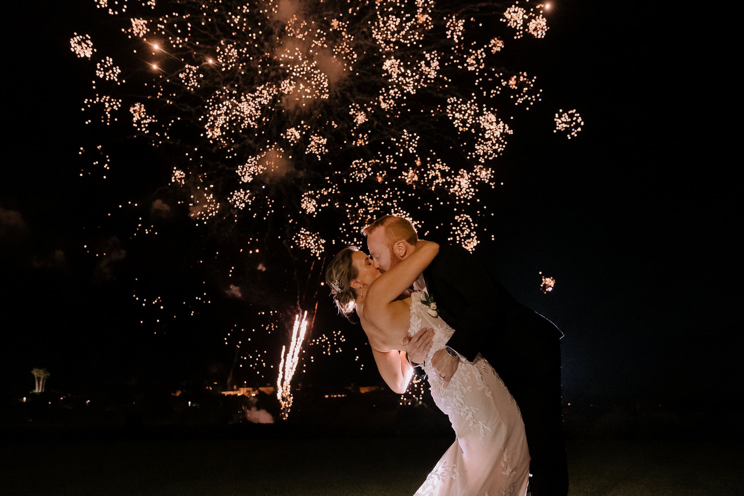 4th of July wedding fireworks over the newlyweds at Monarch Beach.