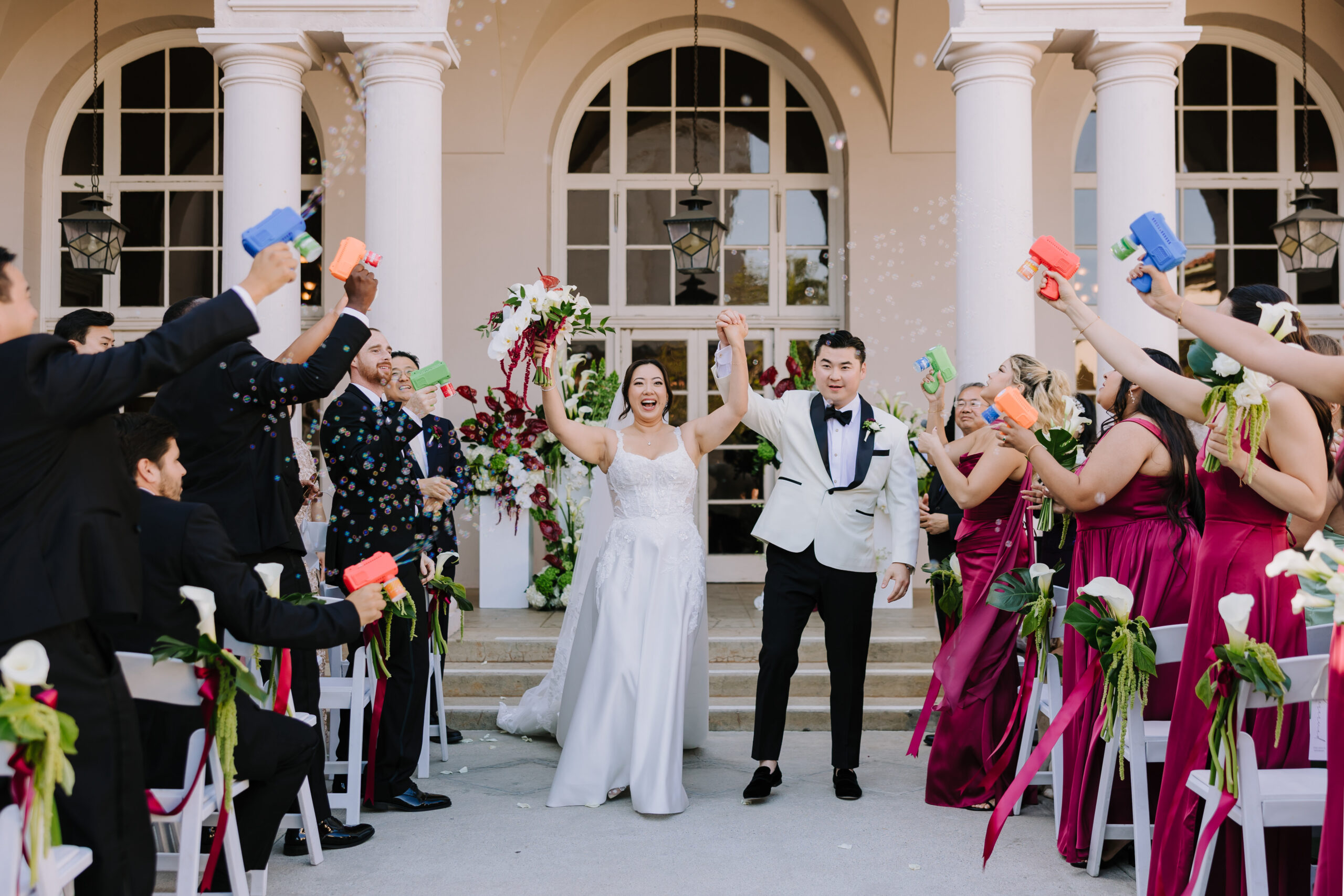 Cynthia and Stephen posing inside the historic Italianate courtyard at Ebell Los Angeles.
